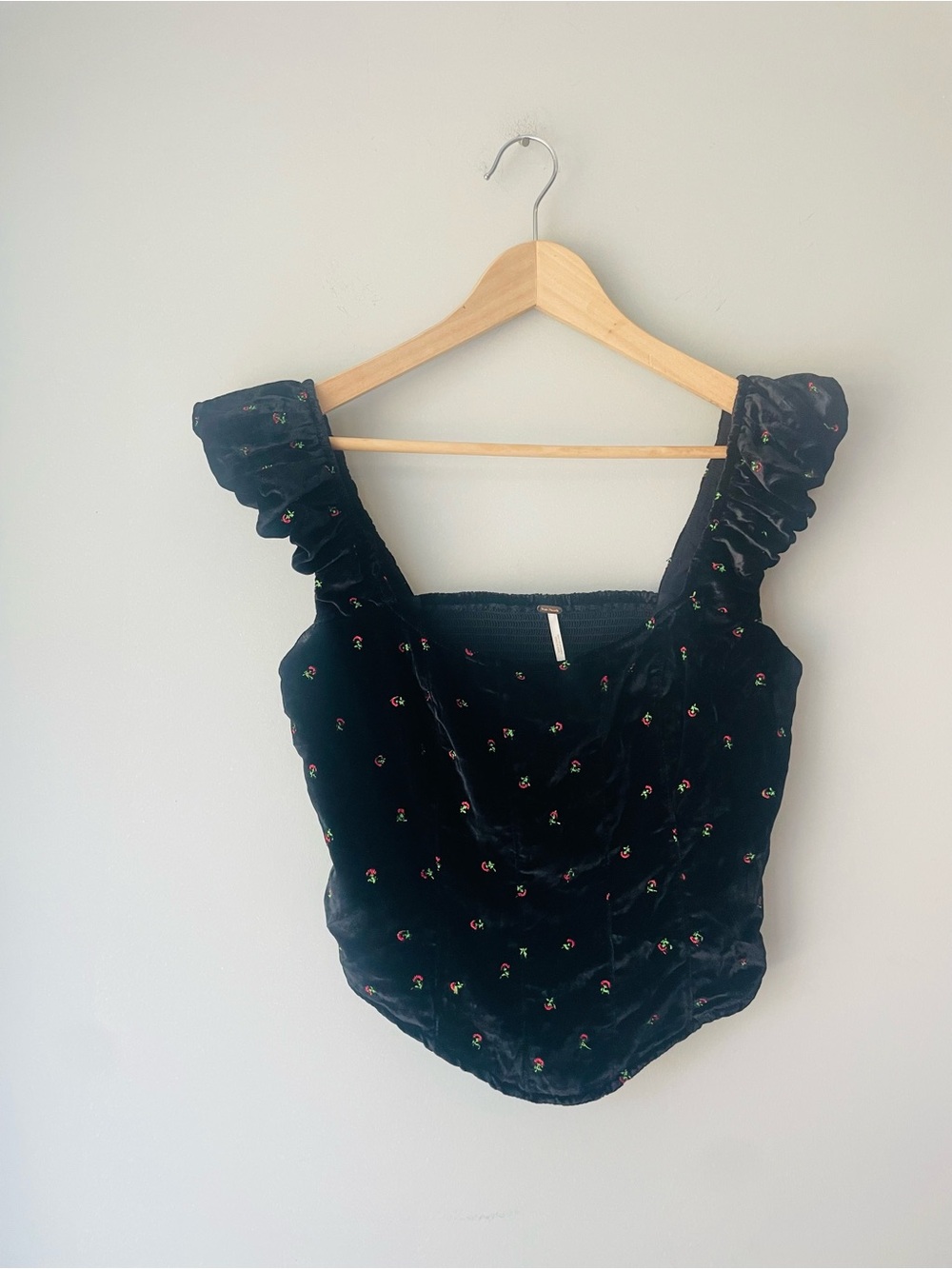 Free People Velvet Embroidered Crop Top